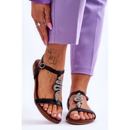 Sandales En Cuir Avec Un Serpent Décoratif S.Barski KV-5541-42 Noir 1