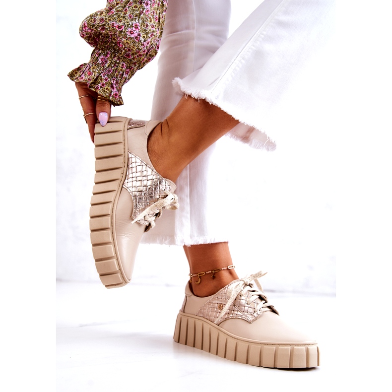 Lemar Chaussures en cuir beige et doré sur plateforme 2 Lemar Chaussures en cuir beige et doré sur plateforme 2