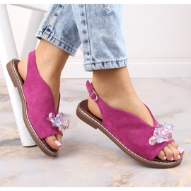 Sandales plates en daim pour femmes avec cristaux fuchsia Jezzi RMR2266-2 rose 5