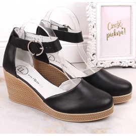 Sandales compensées en cuir noir pour femmes Filippo DS3519 le noir 2