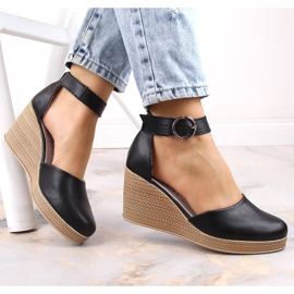 Sandales compensées en cuir noir pour femmes Filippo DS3519 le noir 3
