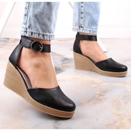 Sandales compensées en cuir noir pour femmes Filippo DS3519 le noir 4