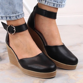 Sandales compensées en cuir noir pour femmes Filippo DS3519 le noir 5