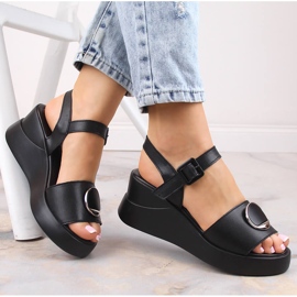 Sandales compensées en cuir noir pour femmes Filippo DS4411 le noir 3