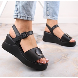 Sandales compensées en cuir noir pour femmes Filippo DS4411 le noir 4