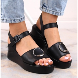 Sandales compensées en cuir noir pour femmes Filippo DS4411 le noir 5