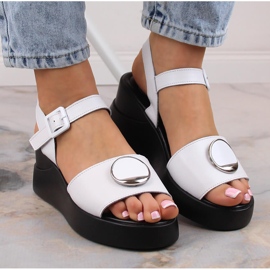 Sandales compensées en cuir blanc pour femmes Filippo DS4411 blanche 5