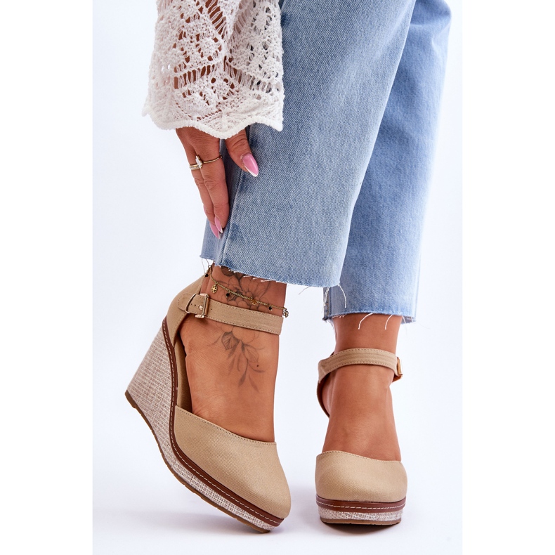 Sandales Compensées Classiques Femme Beige Foncé Malani 1