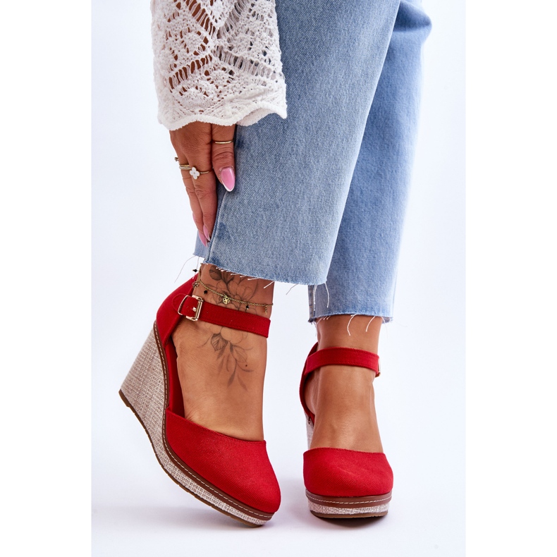 Sandales compensées classiques pour femmes Rouge Malani 1