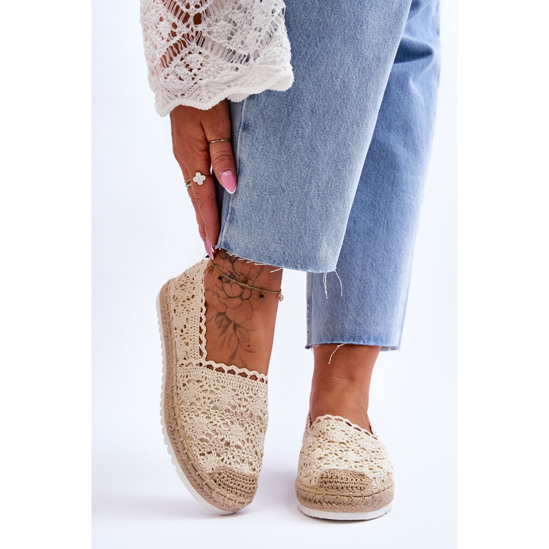 Espadrilles à Enfiler en Dentelle Beige Blanco 1