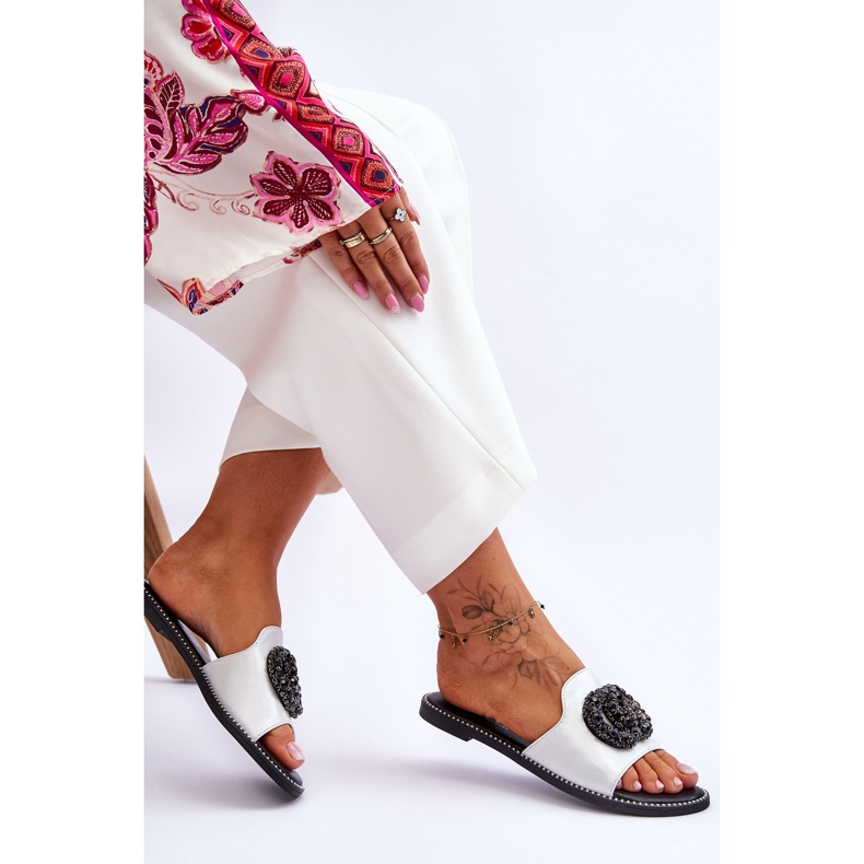 Chaussons Plats Femme Avec Ornements S.Barski KV-520-3 Argent 2 Chaussons Plats Femme Avec Ornements S.Barski KV-520-3 Argent 2