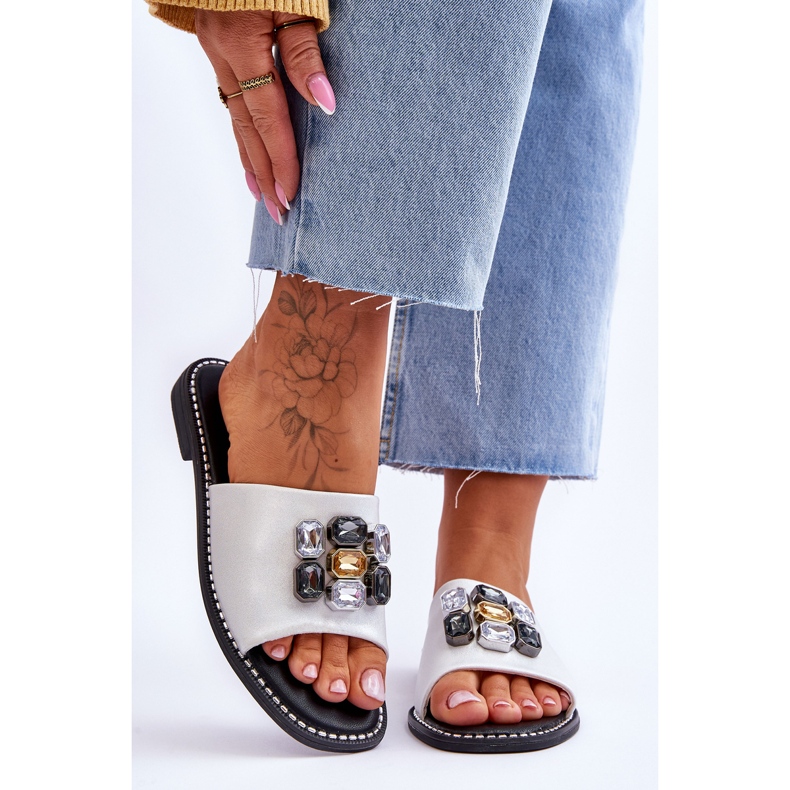 Chaussons Femme Avec Pierres S.Barski KV-2775-31 Blanc-Argent blanche 1