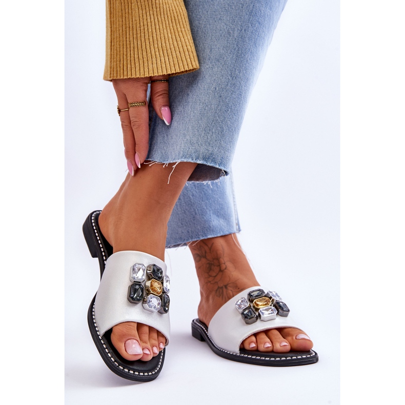 Chaussons Femme Avec Pierres S.Barski KV-2775-31 Blanc-Argent 2