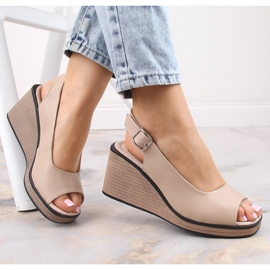 Sandales compensées en cuir confortables pour femmes Filippo DS4508 beige 3