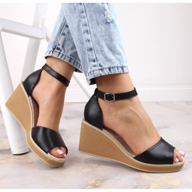 Sandales compensées confortables en cuir pour femme noir Filippo DS4507 le noir 3
