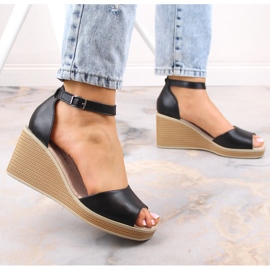Sandales compensées confortables en cuir pour femme noir Filippo DS4507 le noir 4