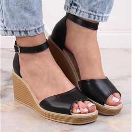 Sandales compensées confortables en cuir pour femme noir Filippo DS4507 le noir 5