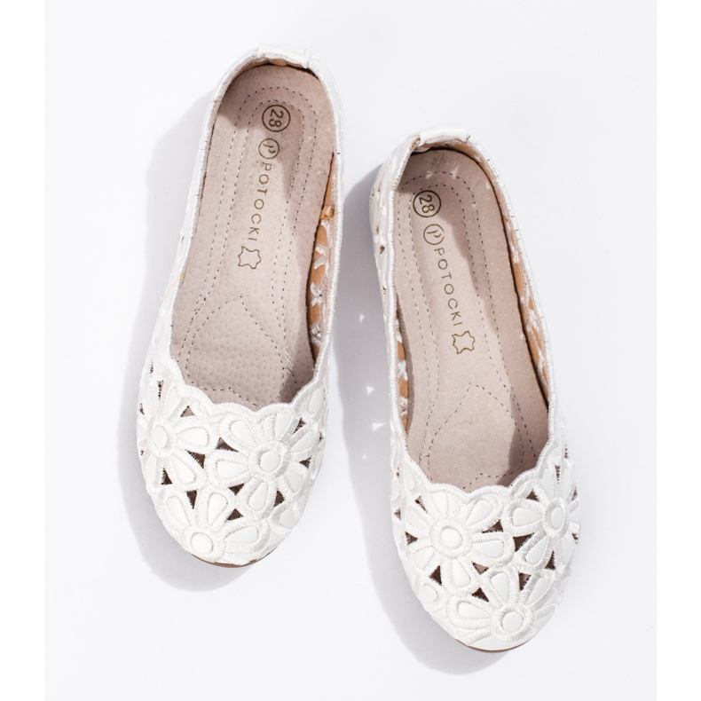 W. Potocki Ballerines Potocki blanches ajourées fille 1