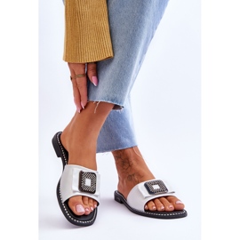 Chaussons Femme En Cuir Avec Strass S.Barski KV-2775-33 Argent 2 Chaussons Femme En Cuir Avec Strass S.Barski KV-2775-33 Argent 2