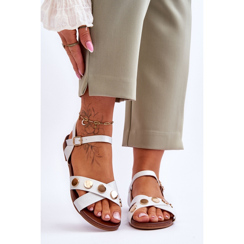 Sandales Plates S.Barski KV-5541-35 Blanc et Argent 1