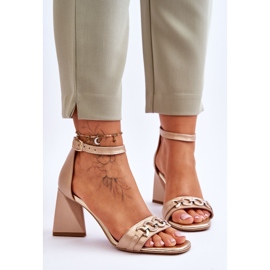 Laura Messi 2595 Sandales à Talons Triangulaires en Cuir Beige 1
