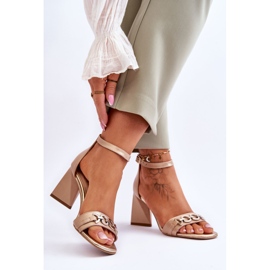 Laura Messi 2595 Sandales à Talons Triangulaires en Cuir Beige 2