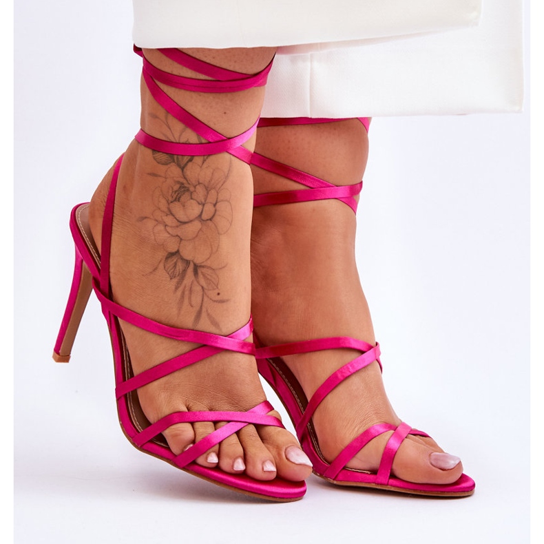 Sandales à talons hauts Meya fuchsia nouées pour femmes rose 1