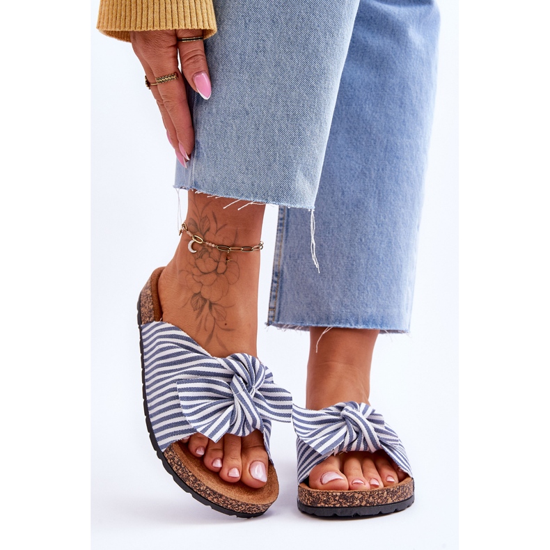 FJ1 Tongs Sur Une Plateforme En Liège Avec Des Rayures Blanches Et Bleues Festives 1