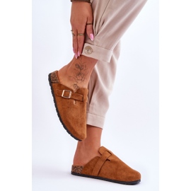 Chaussons à plateforme camel Vellma en daim et liège brun 3