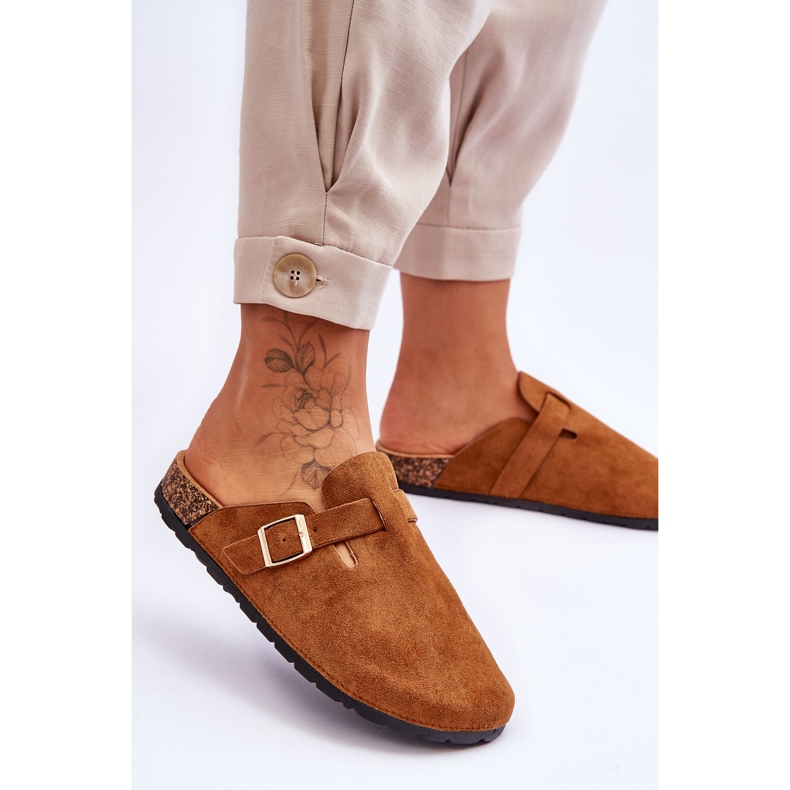 Chaussons à plateforme camel Vellma en daim et liège brun 2