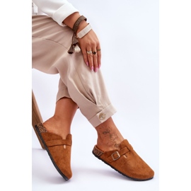 Chaussons à plateforme camel Vellma en daim et liège brun 5