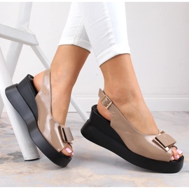 Sandales compensées femme laquées Jezzi SA209-4 beige 3