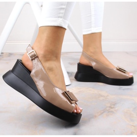 Sandales compensées femme laquées Jezzi SA209-4 beige 4