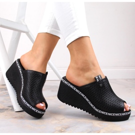 Sandales compensées ajourées en cuir femme noir Artiker 50C0523 le noir 4