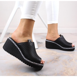 Sandales compensées ajourées en cuir femme noir Artiker 50C0523 le noir 5