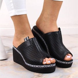 Sandales compensées ajourées en cuir femme noir Artiker 50C0523 le noir 6