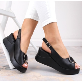 Sandales compensées en cuir noir pour femmes Filippo DS4406 le noir 3