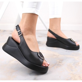 Sandales compensées en cuir noir pour femmes Filippo DS4406 le noir 4