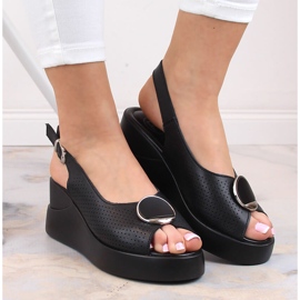 Sandales compensées en cuir noir pour femmes Filippo DS4406 le noir 5