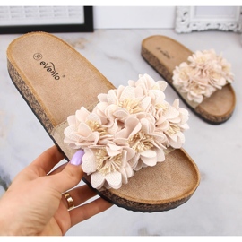 Sandales plates pour femmes à fleurs beiges eVento 5969 2