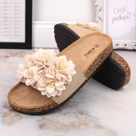 Sandales plates pour femmes à fleurs beiges eVento 5969 4
