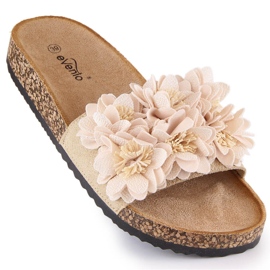 Sandales plates pour femmes à fleurs beiges eVento 5969 1
