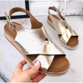 Sandales compensées en cuir pour femme doré métallisé Artiker 52C0831 1
