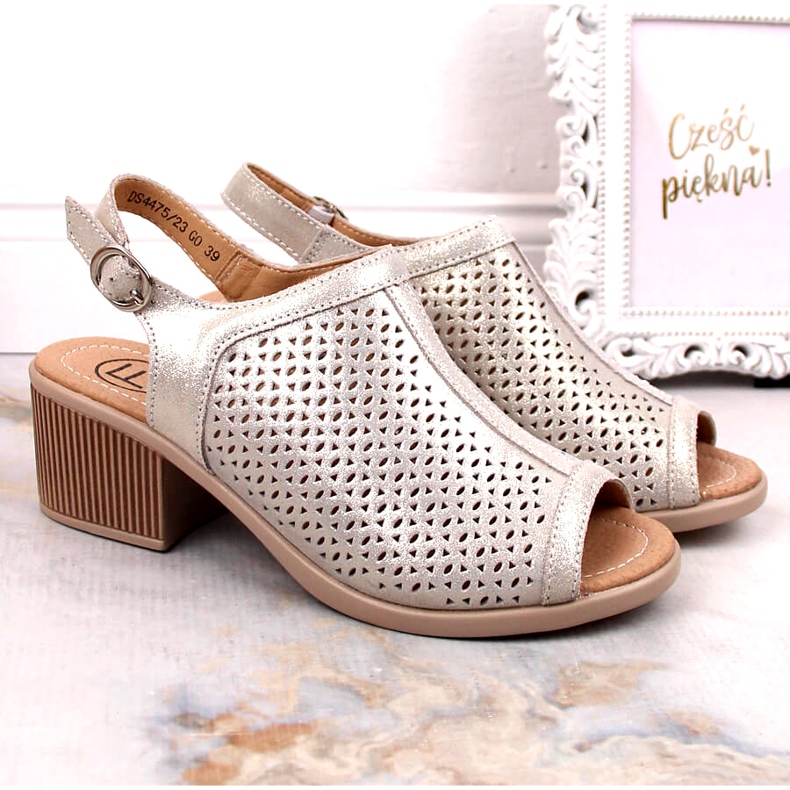 Sandales en cuir ajouré Filippo beige/or DS4475 doré 1