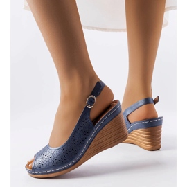 Sandales compensées ajourées bleu marine Emeral 1