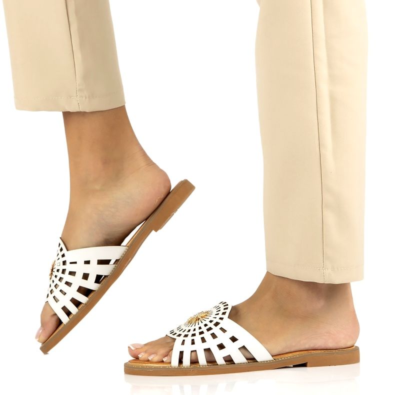 Tongs ajourées pour femmes à la mode avec zircons Filippo DK4621/23 WH blanc blanche 8