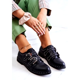 LU BOO Chaussures en cuir de l'éco-cuir avec des boucles et des goujons noirs 3