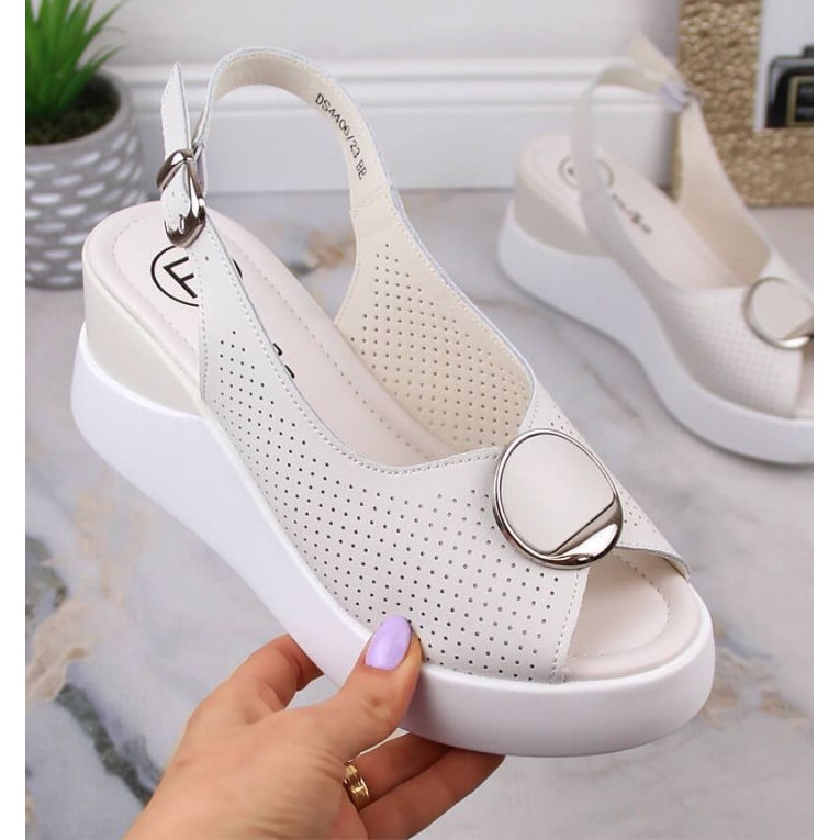 Sandales compensées en cuir Filippo W DS4406 beige blanche 1