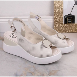 Sandales compensées en cuir Filippo W DS4406 beige blanche 2