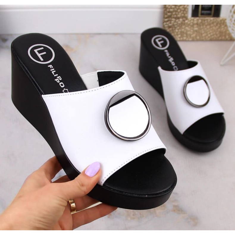 Filippo DK4610 mules compensées en cuir blanc blanche 1